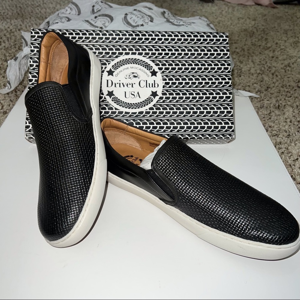 Driver Club USA 100% Leather Maui Slip On Sneakers Black-Blue NEW - Picture 3 of 7